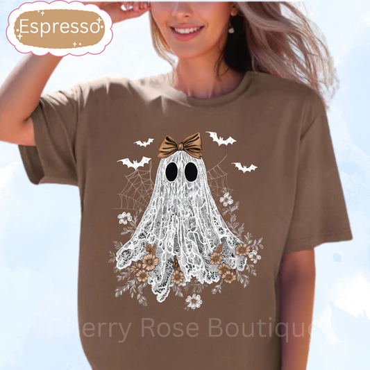 Lace Coquette Ghost, Spooky, Halloween, Witches, Comfort Color Tee