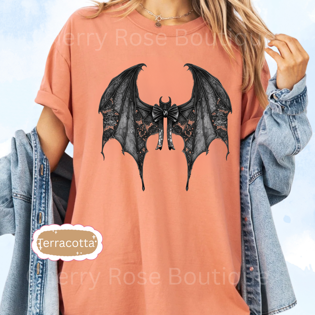 Bat Bow, Halloween, Spooky, Fall, Coquette Bow, Comfort Color T-Shirt